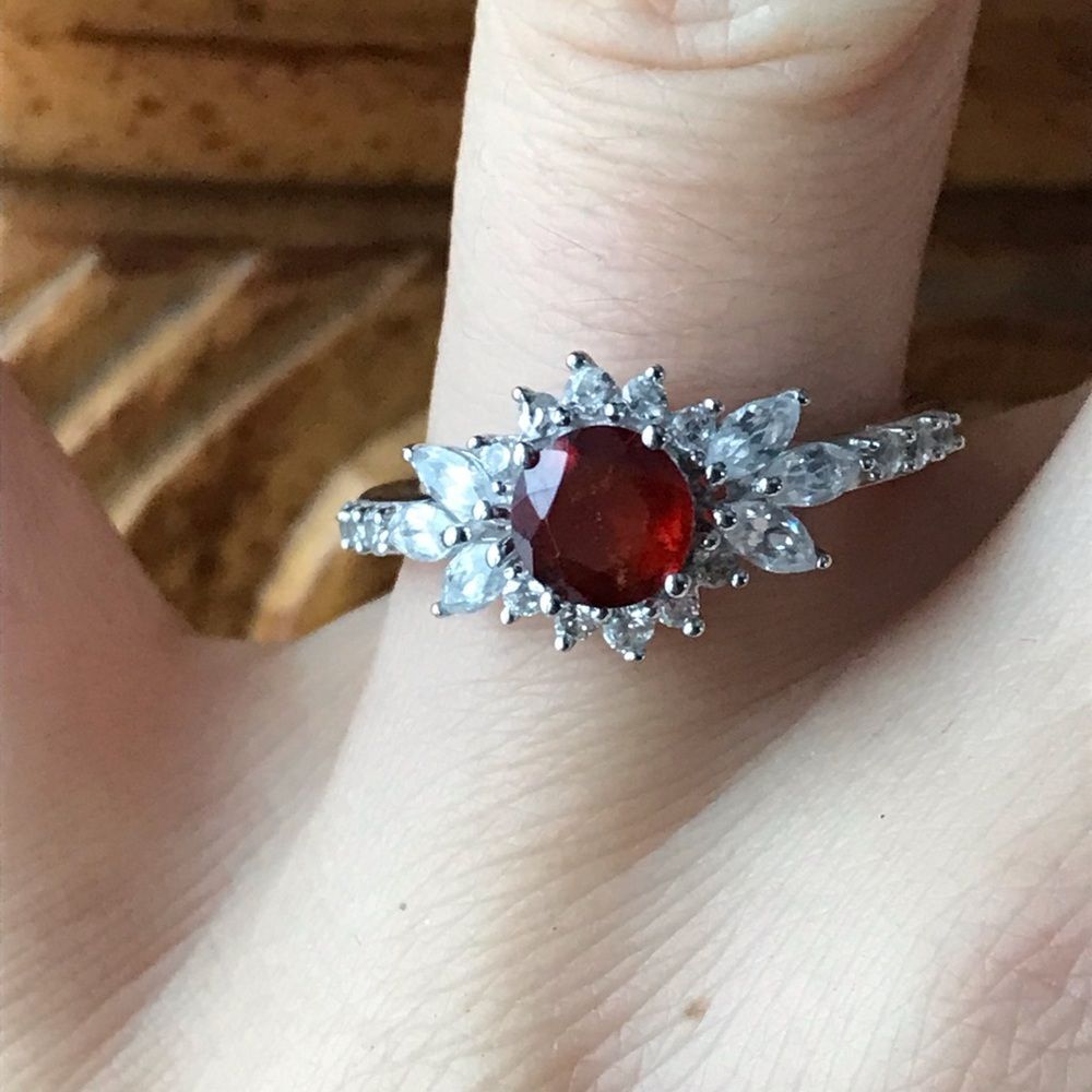 Natural Red Garnet Sterling Silver Ring Size 8